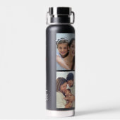 Bouteille D'eau Initiales en couple | Monogramme 4 photo noir mini (Arrière)