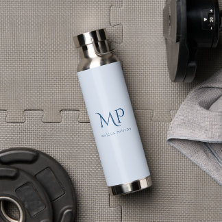 Bouteille D'eau Initiales et nom de classe bleu clair
