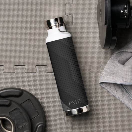 Bouteille D'eau Initiales géométriques noires élégantes pour le sp (Salle de sport (pivotée))
