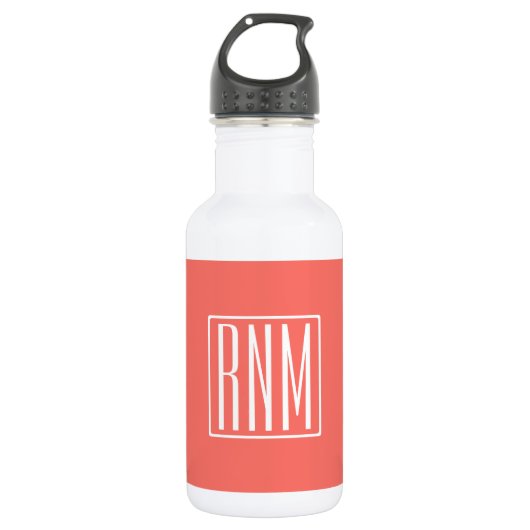 Bouteille D'eau Initiales Monogramme | Blanc Sur Corail (Devant)