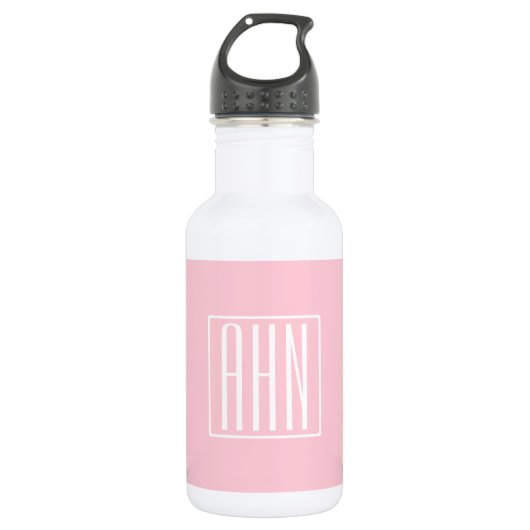 Bouteille D'eau Initiales Monogramme | Blanc Sur Rose Clair (Devant)