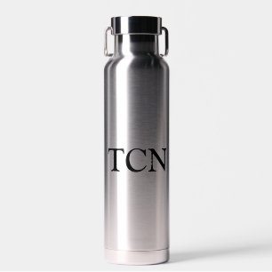 Bouteille D'eau Initiales Monogramme Noir Argent Blanc Cadeau pour