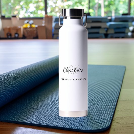 Bouteille D'eau Initiales monogrammées noir et blanc nom simple