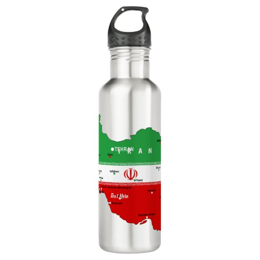 Bouteille D'eau Iran Map with Flag and Emblem (Devant)