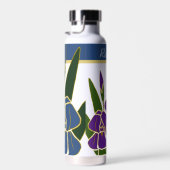Bouteille D'eau Iris bleu et violet avec nom (Plage)