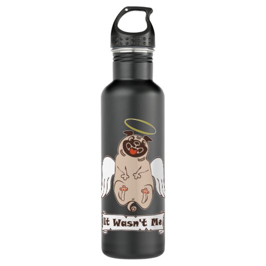 Bouteille D'eau It Wasn't Me angel pug funny quote (Devant)