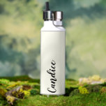 Bouteille D'eau Ivory Color Personanlized Wedding Bridesmaid<br><div class="desc">Gift your wedding bridesmaid or maid of honor with this trendy, vacuum Insulated water bottle that features her name in black, stylized script on an ivory color background designed to match your wedding color scheme. Personalize bottle by editing and replacing name with your own as desired. Select your water bottle...</div>