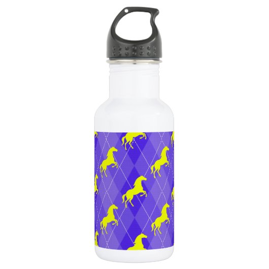 Bouteille D'eau Jacquard violet et jaune, Cheval, équestre (Devant)