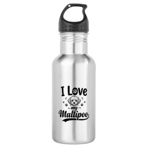 Bouteille D'eau J'aime mon design de chien gravure vintage Maltipo