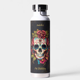 Bouteille D'eau Jalon du crâne de sucre floral Anniversaire