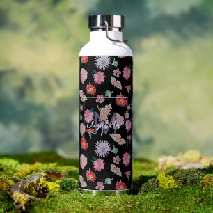 Bouteille D'eau Jardin rose noir moderne Floral