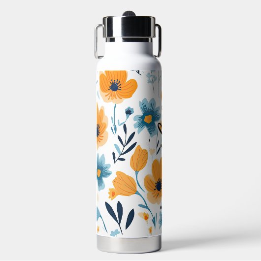 Bouteille D'eau Jaune Bleu Joli Floral Ajouter un nom (Salle de sport)