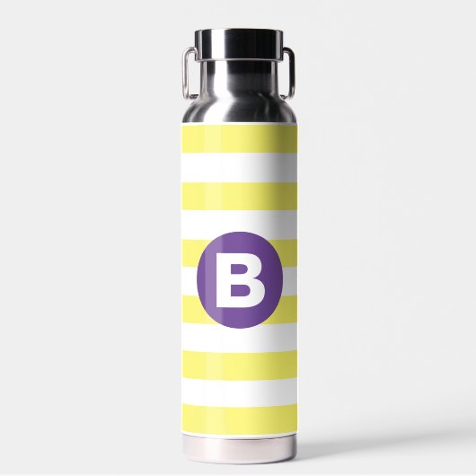 Bouteille D'eau Jaune Ensoleillé Rayé Monogramme Violet (Avant)