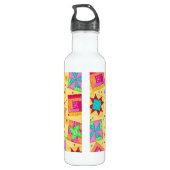 Bouteille D'eau Jaune Patchwork Quilt Block Art personnalisé (Dos)