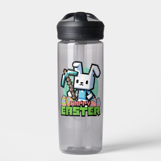 Bouteille D'eau Jeu de pixels de lapin de Pâques heureux  (Extérieur)