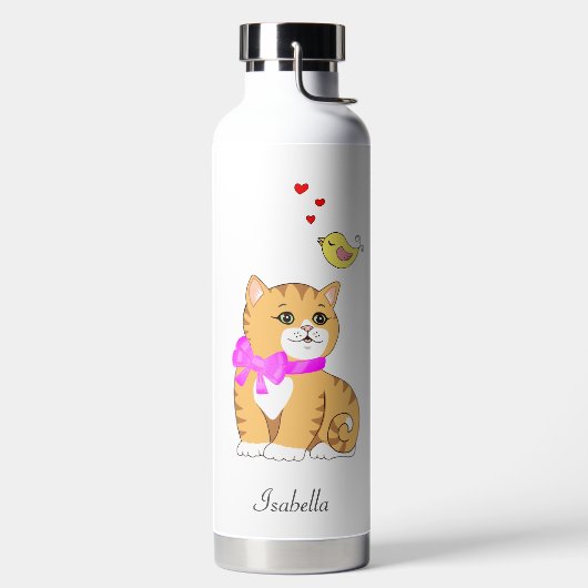 Bouteille D'eau Joli chat tabby et petit oiseau (Droite)