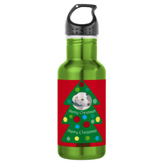 Bouteille D'eau Joli chien blanc arbre de Noël coloré rouge