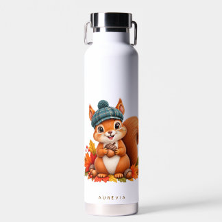 Bouteille D'eau Joli Écureuil d'Automne avec Chapeau à Carreaux – 