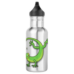 Bouteille D'eau Joli gecko vert salutations avec dessin animé