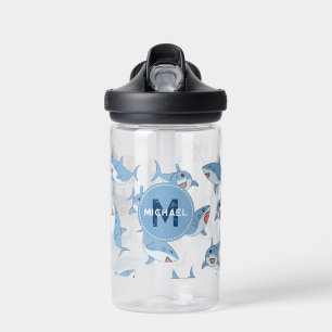 Bouteille D'eau Joli grand requin blanc Motif Océan Monogramme