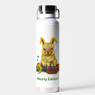Bouteille D'eau Joli lapin de Pâques avec oeufs et fleurs