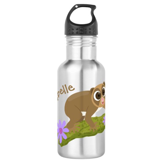 Bouteille D'eau Joli lenteur loris sur dessin de branche (Devant)