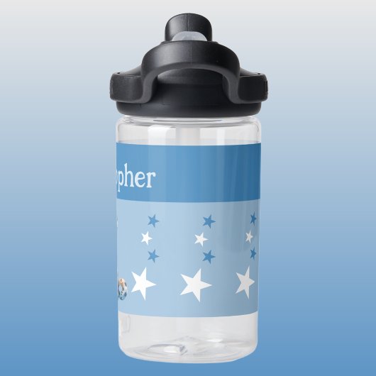 Bouteille D'eau Joli léopard ajouter nom avec étoiles enfants bleu