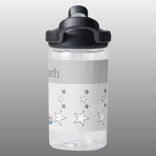 Bouteille D'eau Joli léopard ajouter nom avec étoiles enfants gris