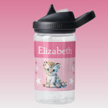 Bouteille D'eau Joli léopard ajouter nom avec étoiles enfants rose<br><div class="desc">Bouteille d'eau CamelBak Eddy® pour enfants. Personnalisez avec un nom. Cette bouteille d'eau présente un mignon léopard aux étoiles dans les couleurs rose et blanc.</div>