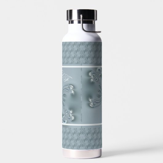 Bouteille D'eau Joli Monogramme Élégant Papillon ailes Turquoise (Gauche)