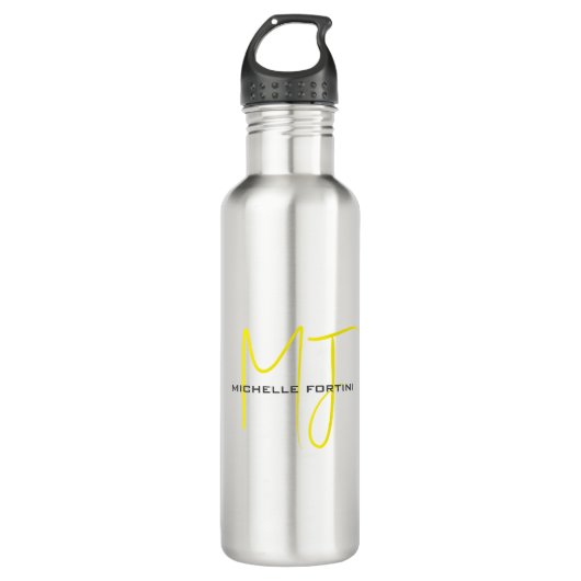 Bouteille D'eau Joli Monogramme Jaune Blanc Moderne Minimaliste (Devant)