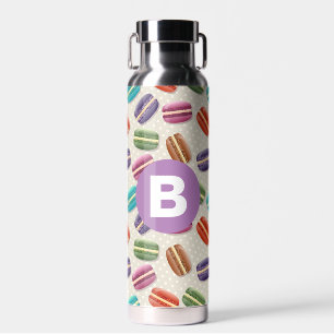 Bouteille D'eau Joli motif de macaron pointillé monogramme violet
