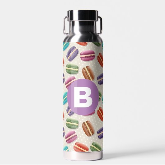 Bouteille D'eau Joli motif de macaron pointillé monogramme violet (Avant)