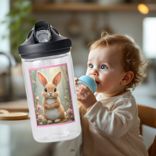 Bouteille D'eau Joli petit lapin entouré de fleurs, enfants