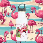 Bouteille D'eau joli rose flamingo amants ajouter le nom<br><div class="desc">joli rose flamingo amateurs ajouter nom bouteille en acier inoxydable</div>