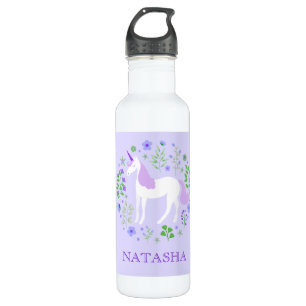 Bouteille D'eau Joli Unicorne Floral Purple Personnalisé