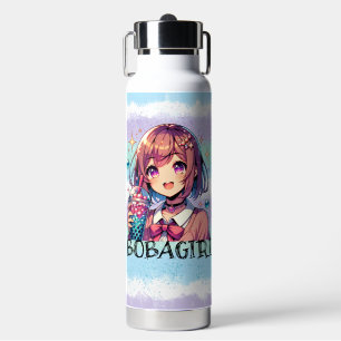 Bouteille D'eau Jolie Anime Girl tenant Bubble Tea