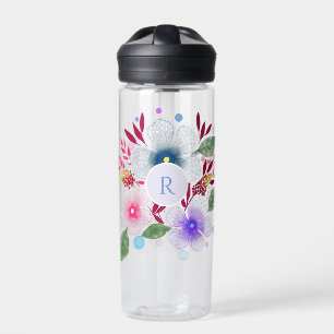Bouteille D'eau Jolie aquarelle Bouquet floral Monogramme