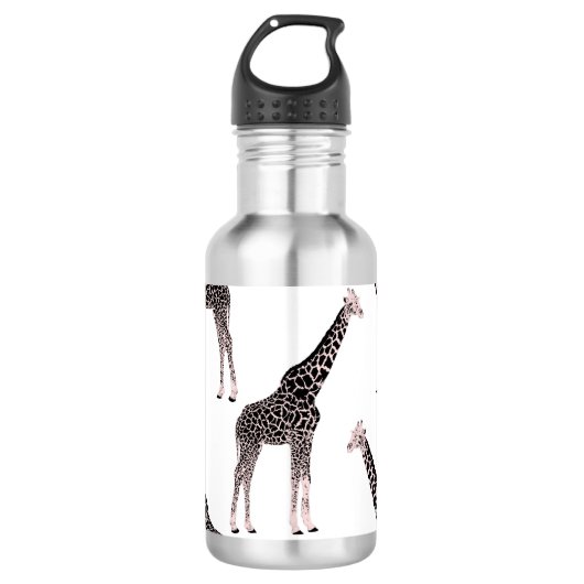 Bouteille D'eau Jolie Giraffe noire blanche rose (Devant)