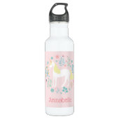 Bouteille D'eau Jolie licorne & Fleurs rose pâle Personnalisé (Devant)