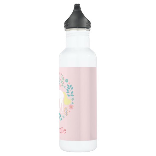 Bouteille D'eau Jolie licorne & Fleurs rose pâle Personnalisé (Droite)