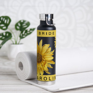 Bouteille D'eau Jolie Mariée Tournesol Jaune Nom Mariage Eau B