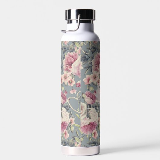 Bouteille D'eau Jolie rose Roses et Coeurs Perles Monogramme (Plage)