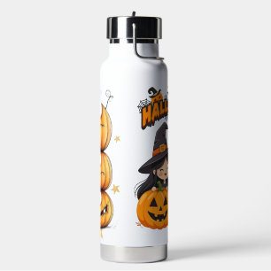 Bouteille D'eau Jolie sorcière et fantôme de Halloween heureux ave