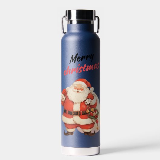 Bouteille D'eau Jolly Santa Claus avec Joyeux texte de Noël (Avant)