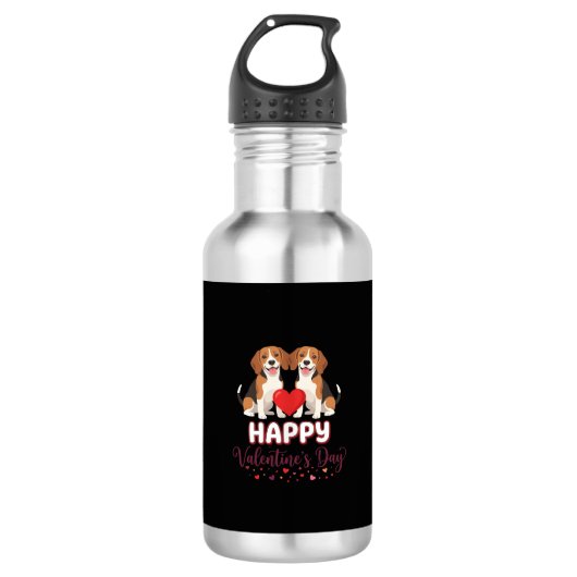 Bouteille D'eau Joyeuse Saint-Valentin Couple Beagle (Devant)