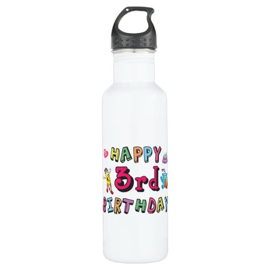 Bouteille D'eau Joyeux 3e anniversaire 3 ans voeux b jour (Devant)