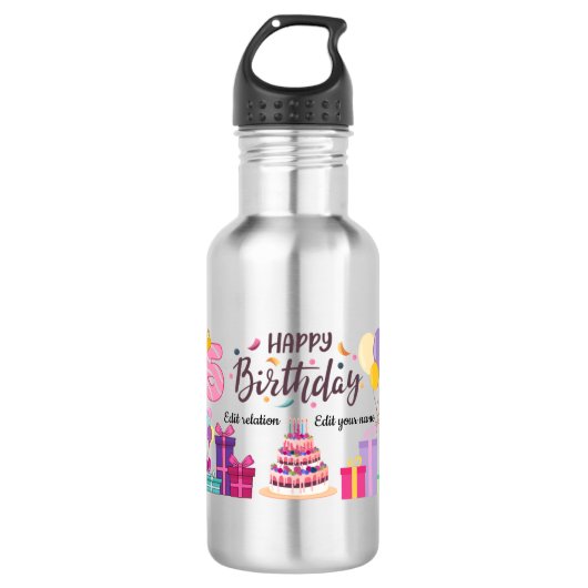 Bouteille D'eau Joyeux Anniversaire Conception Modifiable (Devant)