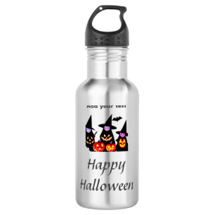 Bouteille D'eau Joyeux Halloween ajoutez nom texte sorcières citro