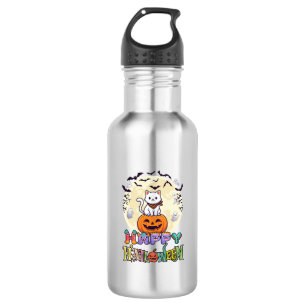 Bouteille D'eau Joyeux Halloween Chat Blanc Citrouille Lune Chauve